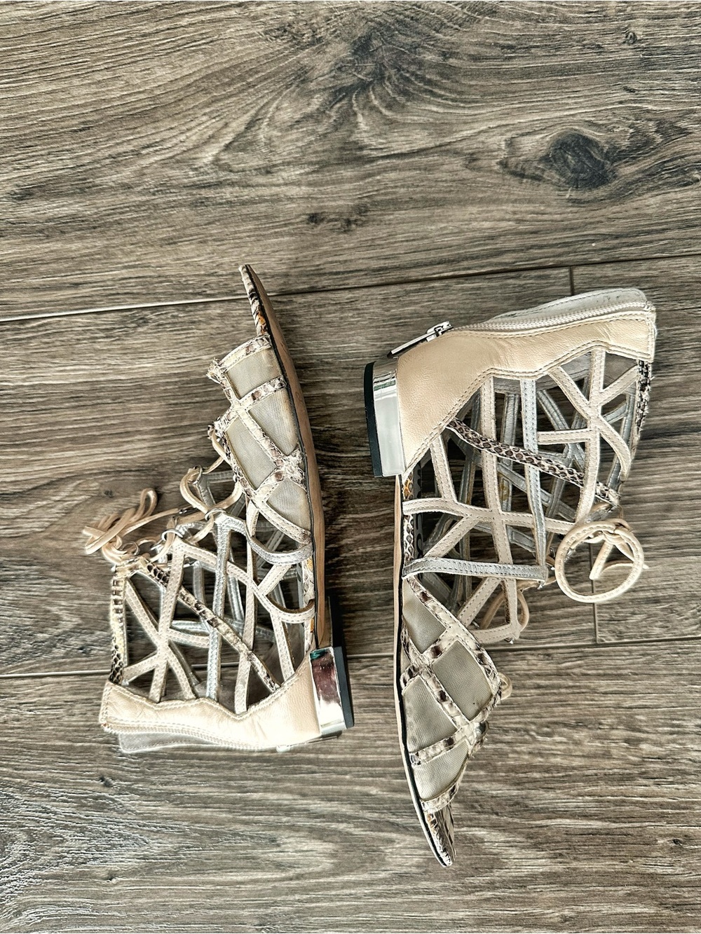 Sam Edelman Beige Woven Cutout Gladiator Lace-Up Sandals